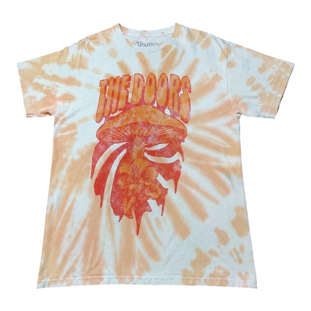 The Doors Mushroom Graphic Tie Dye T-Shirt Mens Orange White Crew Neck Tee